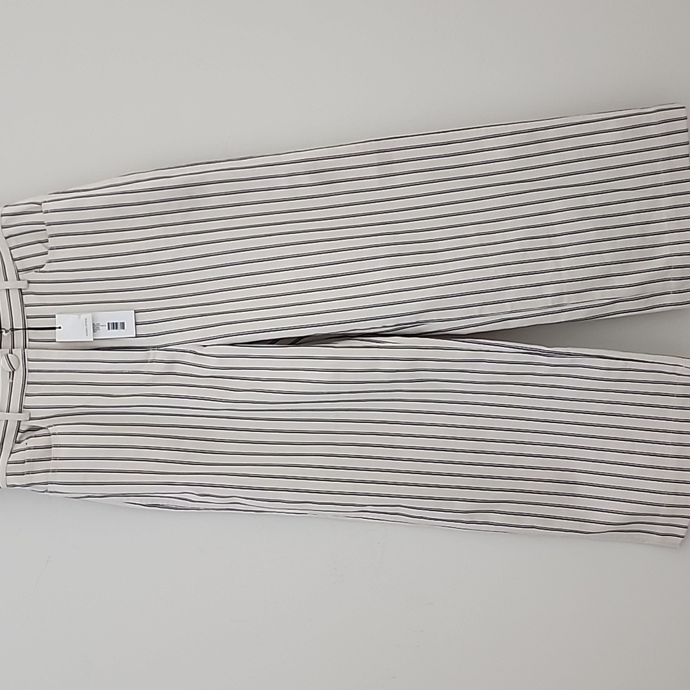 NWT Adam Lippes Stripe Caind Cotton Denim Wide Leg Ankle Pants In Canvas/Indigo - Picture 2 of 13